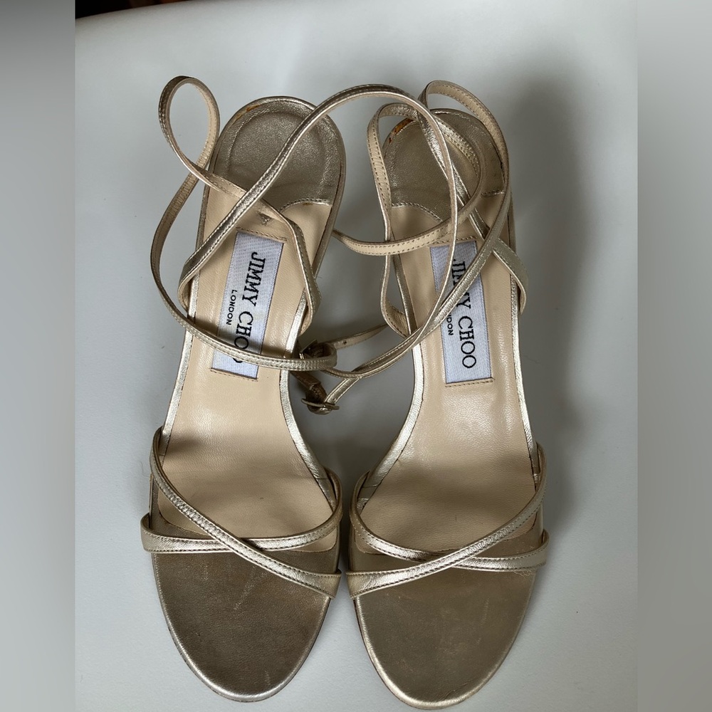 Jimmy Choo Gold ankle wrap sandal